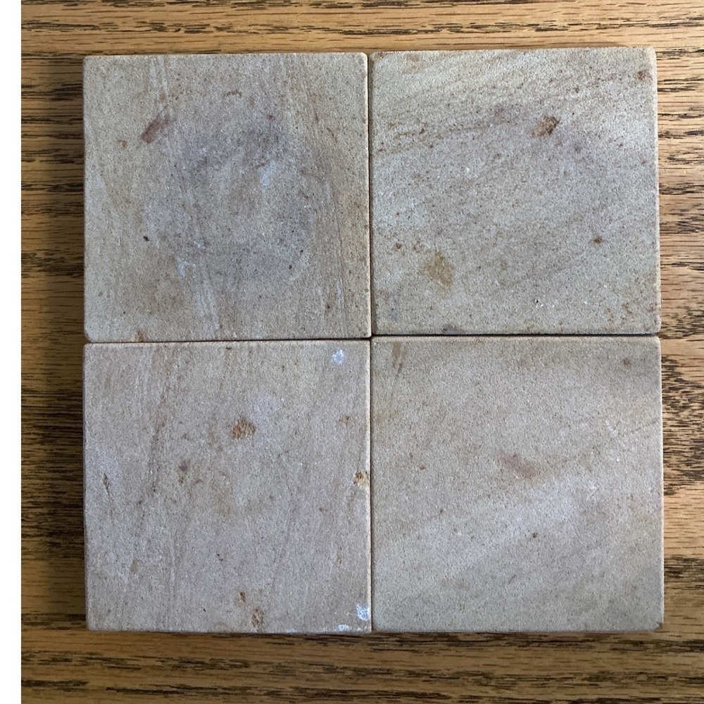 Natural Sandstone Square Coasters Set of 4 Tan Stone Drink Coasters with Feet